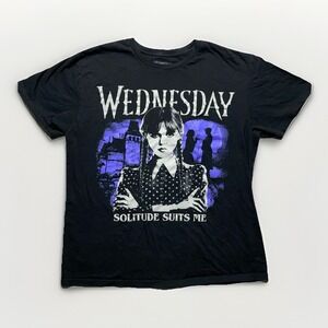 Wednesday Addams Netflix Shirt Large Black Goth Tee Solitude Suits Me Graphic